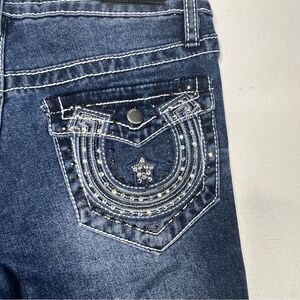 NWT Stylish Dark Blue Flare Jeans with Embellished Pocket